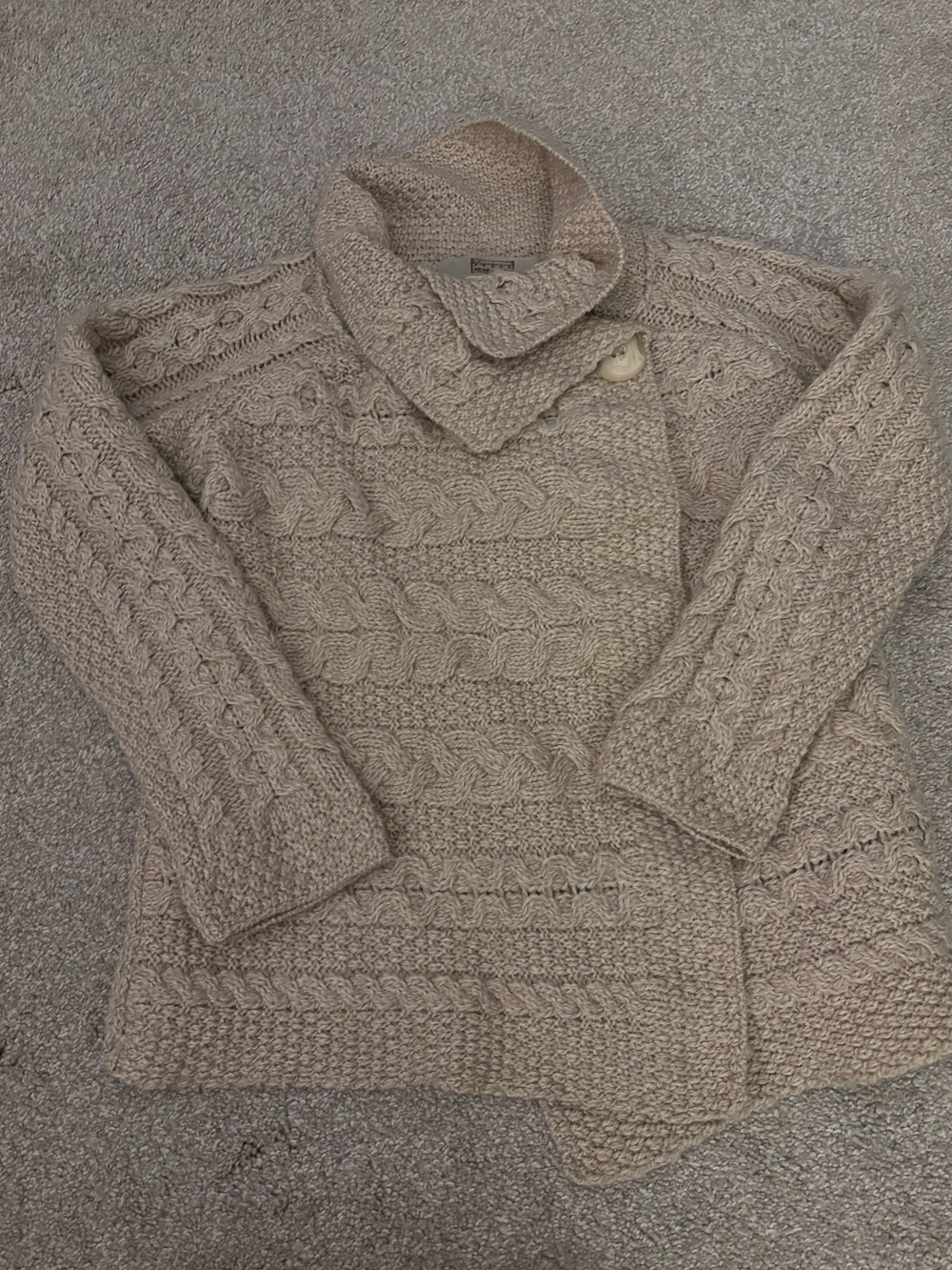 Aran Island Cable-Knit Shawl Collar Sweater Cardigan - Beige - 100% merino wool